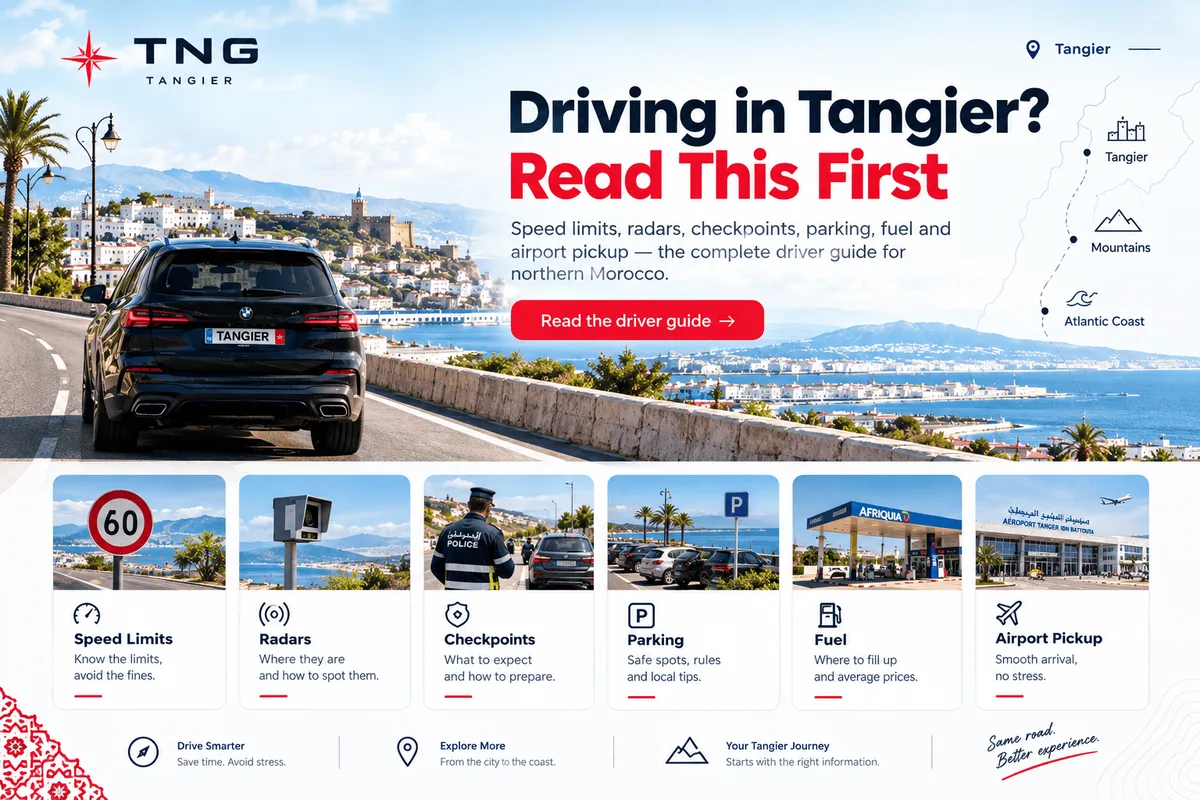 Driving in Tangier? Read This First, speed limits, radars, checkpoints, parking, fuel and airport pickup, the complete driver guide for northern Morocco